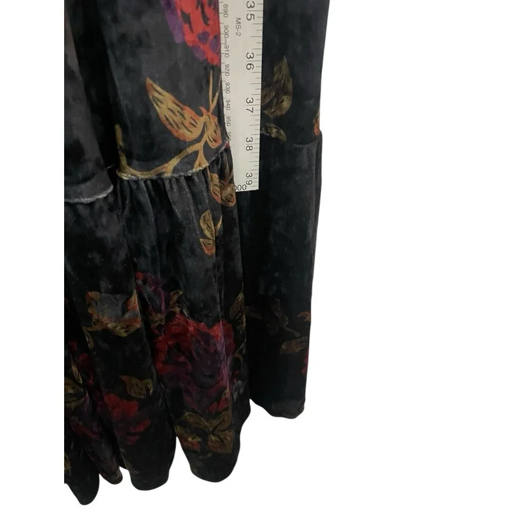 The Pyramid Collection Velvet Tiered Maxi Dress S Black Floral Whimsy Goth Witch - Picture 6 of 8